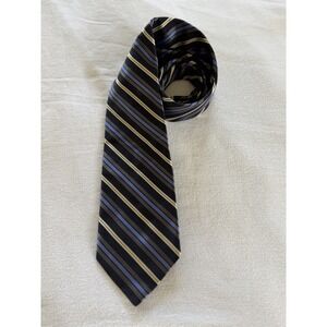 Dion Signature Italian Silk Striped Tie Made‎ in Canada Blue Gray Gold